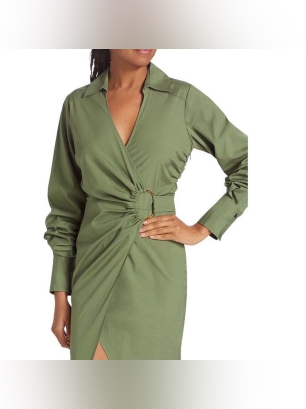 Veronica Beard Afton Olive Wrap Midi Dress size 12 w Gold Ring beautiful - Picture 3 of 12